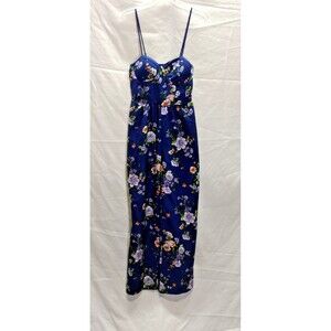 Band Of Gypsis Womens Small Jumpsuit Blue Floral Wide Leg Pockets Stretch